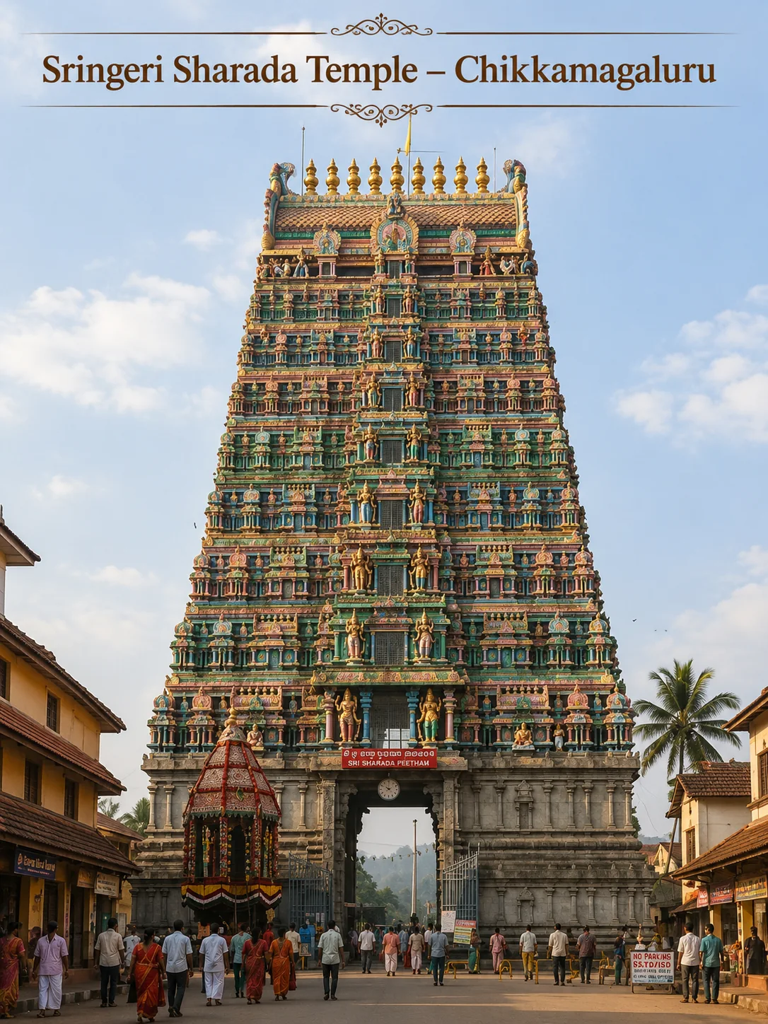 Sringeri Sharada Temple overview beside Tunga River in Chikkamagaluru Karnataka